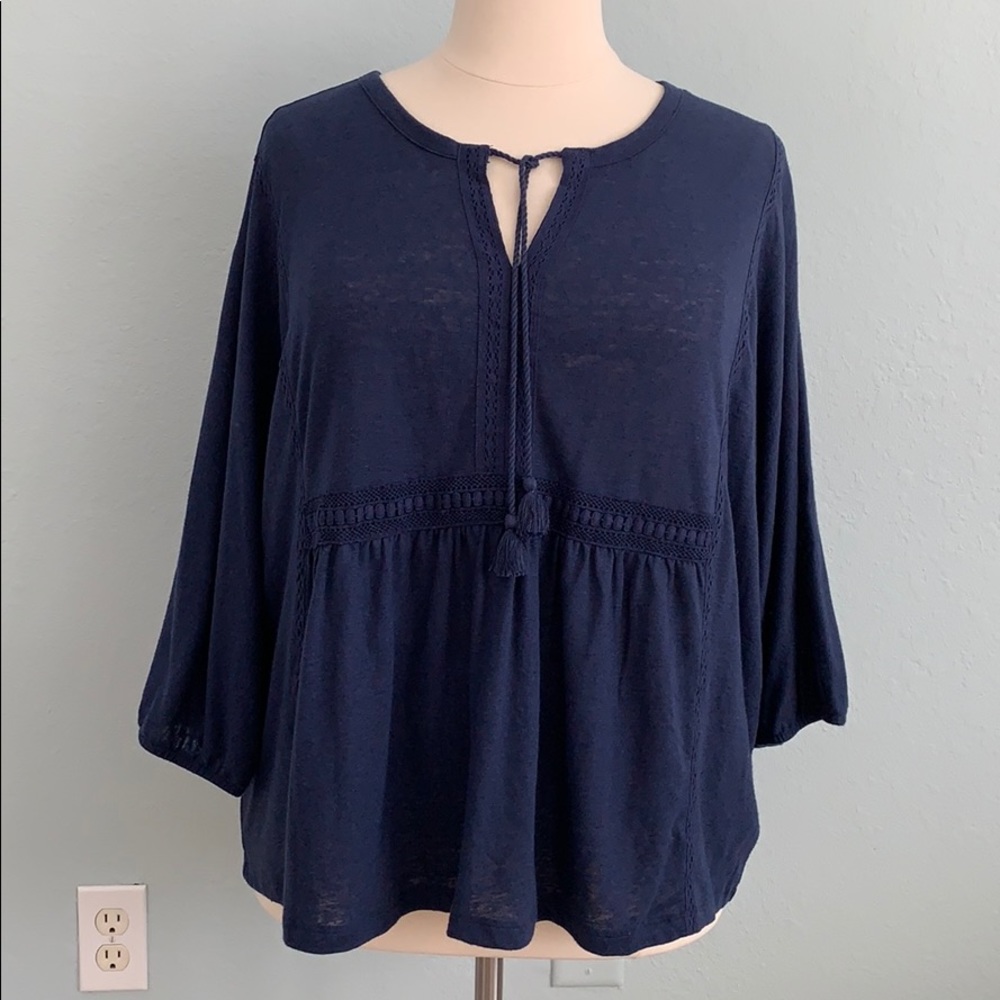 Old Navy LS Boho Splitneck Front Tie Top XXL